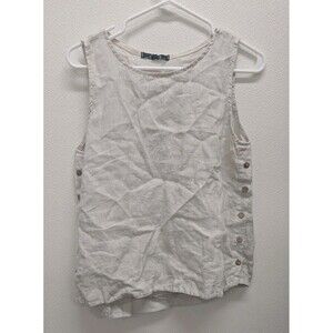 Charlie B Italy Vintage Beige Linen Front Button Accent Top Tank Vacation EUC